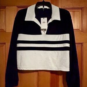7 For All Mankind Navy and White V-Neck Sweater